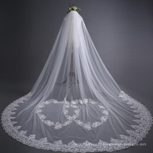 2019 New Luxury Bridal Veil Beaded Trim 3m Long Bride Use Wedding Accessories Appliqued Sweetheart White Tulle Bridal Veil